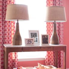 Console Table With Stylish Wood Lamps