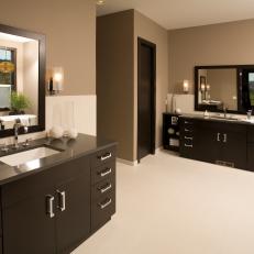 Brown Transitional Bathroom With Double Vanities