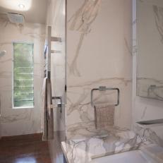 White Marble Bathroom With Shower 