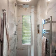 White Marble Walk-In Shower With Window