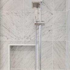 Stunning Marble Tile Shower With Removable Showerhead