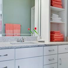 Bathroom Vanity Features Built-In Storage Shelf