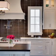 Photos Hgtv Brown Gl Tile Backsplash Wows In Transitional Kitchen White Shaker Cabinets