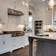 Elegant Transitional Kitchen Boasts White Shaker Cabinets