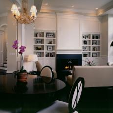 White Transitional Living Room and Black Dining Table