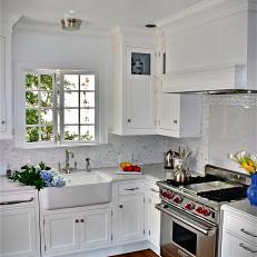 White Cottage Kitchen With Farmhouse Sink