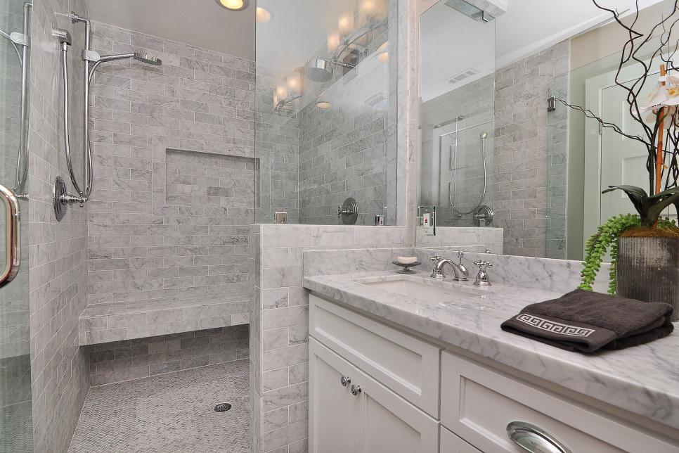 A beautiful grey marble bath on HGTV's Flip or Flop with Tarek and Christina. Come find out the answer to: What Home Improvement Shows are Most Popular in the USA?