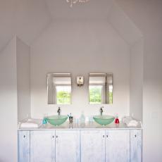 Beach-Inspired Bathroom Boasts Green Glass Vessel Sinks