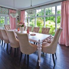 Fun, Feminine Dining Room With Soft Pink & Pastel Green