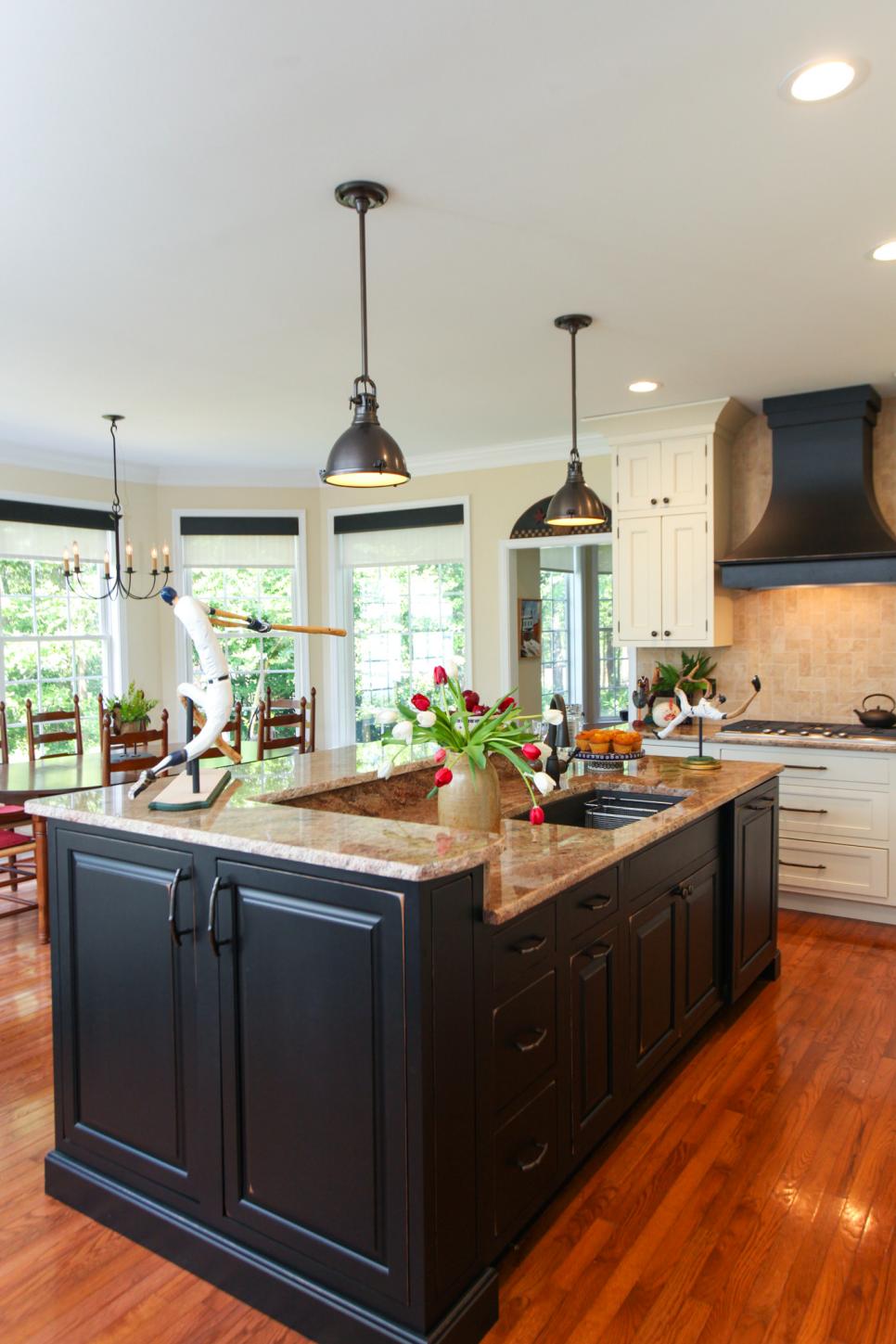 Stylish Black Island in Traditional Kitchen | HGTV