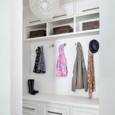 Transitional White Mudroom With Built-In Storage