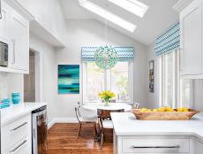 Bright Blue Accents in Transitional Kitchen