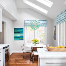 Bright Blue Accents in Transitional Kitchen