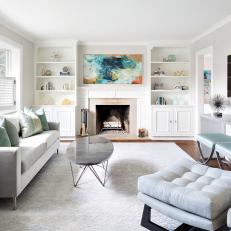 Bright & Airy Transitional Living Room With Built-Ins