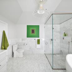 White Bathroom With Pops of Green 