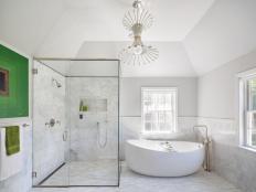 White Bathroom With Pops of Green