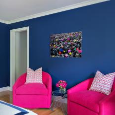 Contemporary Teen's Room With Bold Pink Chairs