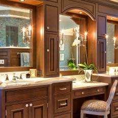 Traditional Wood Bathroom Vanity With Dressing Table