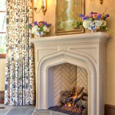 Traditional White Fireplace With White Brick Interior