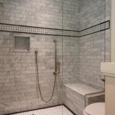 Gray Marble Walk-In Shower With Check Floor