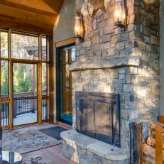 Living Room With Stone Fireplace 