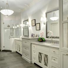 White Traditional Bathroom With Gray Tile Floors