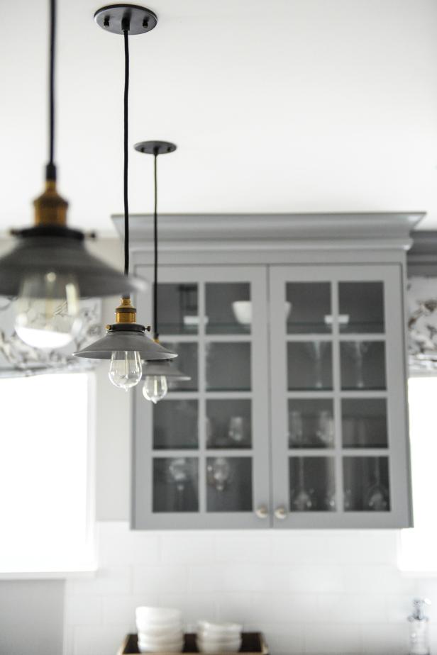 Gorgeous Gray Kitchen With Pendant Lights | HGTV