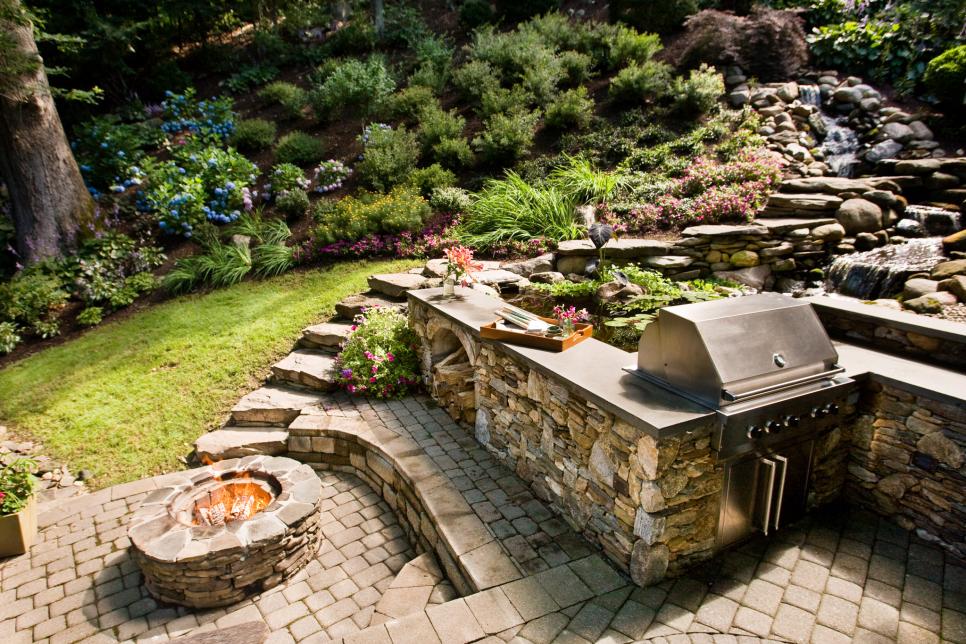 13 fire pits and fireplaces in outdoor kitchens | hgtv