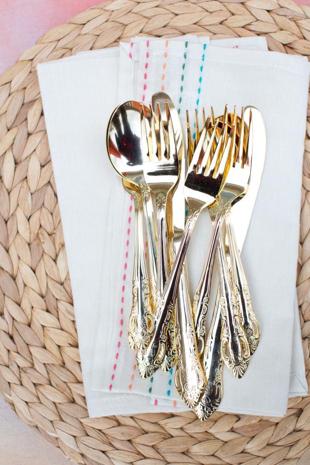A touch of the unexpected is always a great way to start conversation at a brunch or dinner. Keep the overall fare and decor casual and fun for your springtime soiree, but add a small touch of formality by using formal flatware in gold or silver tones.