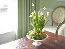 Add a touch of springtime to your table with a mix of bulbs and colorful fruit.