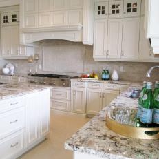 White Traditional Kitchen With Gray Countertops