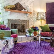 Multicolored Eclectic Living Room With Fireplace
