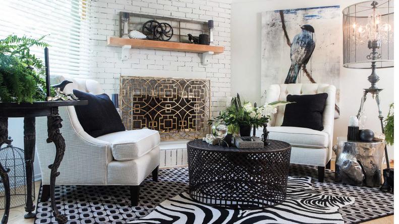 Black and White Eclectic Living Room 