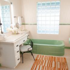 White Midcentury Modern Bathroom With Green Tub