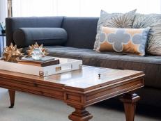 Gray Sofa and Wood Coffee Table