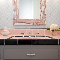 Contemporary Bathroom Vanity With Black and Pink Tile