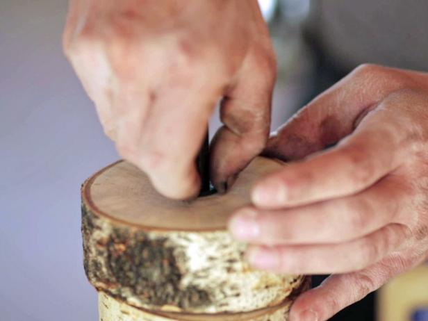 Make a rustic table lamp with a lamp kit and a birch wood log.