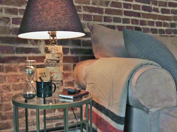 Make a rustic table lamp with a lamp kit and a birch wood log.