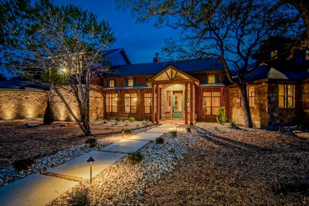 Exterior of Country Cabin at Night