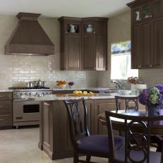 Brown and Cream Traditional Kitchen With Tile Walls