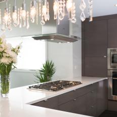 Sparkling Pendant Light Softens Contemporary Kitchen