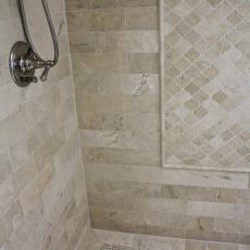 Neutral Tile Shower With Diamond Pattern