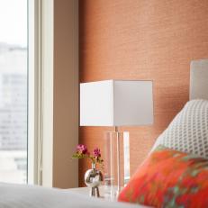 Brown Grasscloth Wallcovering and Table Lamp
