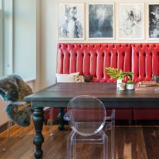 Wood Dining Table With Red Banquette