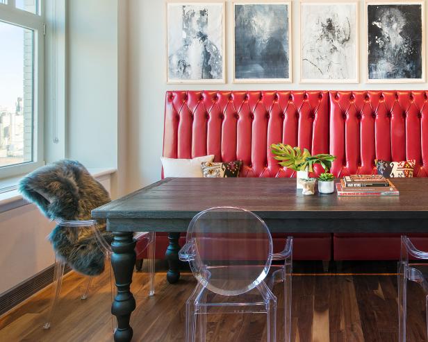 Dining Table With Red Banquette