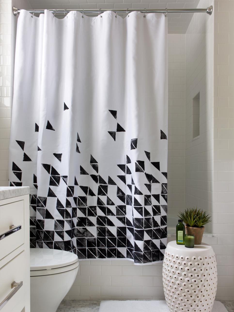 Black White Geometric Shower Curtain, Black And Grey Geometric Shower Curtain