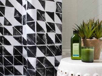 White Shower Curtain With Black Triangles