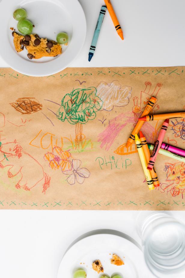 Paper Table Runner With Kids' Drawings
