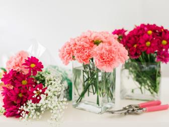 Pink Flowers in Glass Vases