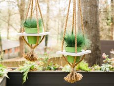 Add greenery and privacy to a shady space with a one-of-a-kind ceiling-mounter planter made from simple materials.